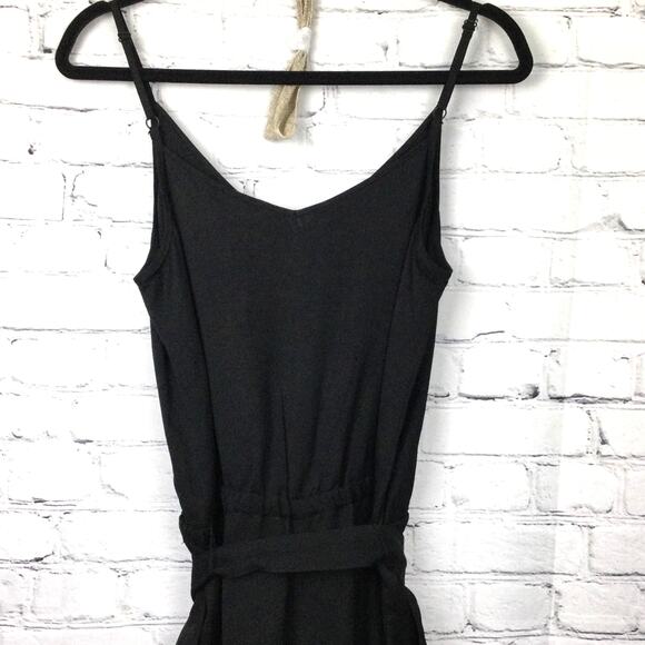 Ann Taylor Loft Wide Leg Belted Spaghetti Strap Rayon Linen Black Jumpsuit S - Picture 7 of 14